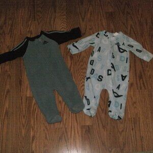 SET of TWO Adidas Footed Fleece Zipper One Piece Sleeper size 3 Months
